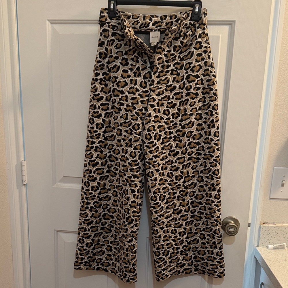 Maeve size 27 Leopard Print Wide-Leg Pants - Beige/Black